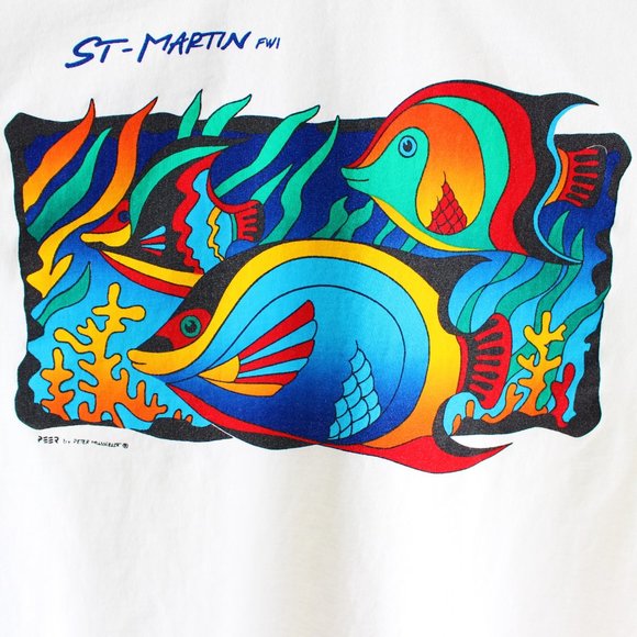 Vintage St Martin White Exotic Fish Crew Neck Tee - Picture 3 of 5